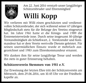 Traueranzeige von Willi Kopp von SYK