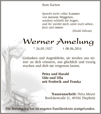 Traueranzeige von Werner Amelung von SYK