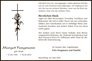 Traueranzeige von Margot Fangmann von SYK