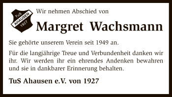 Traueranzeige von Margret Wachsmann von SYK