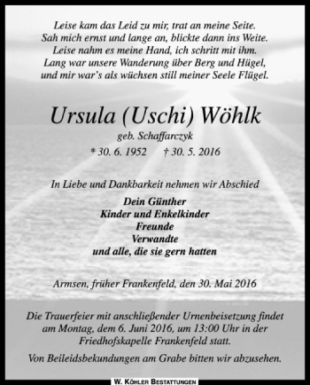 Traueranzeige von Ursula Wöhlk von SYK