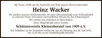 Traueranzeige von Heinz Wacker von SYK