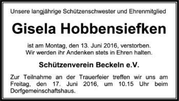 Traueranzeige von Gisela Hobbensiefken von SYK