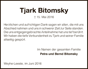 Traueranzeige von Tjark Bitomsky von SYK