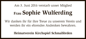 Traueranzeige von Sophie Wulferding von SYK