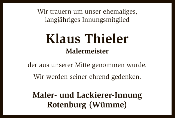 Traueranzeige von Klaus Thieler von SYK