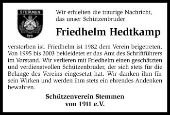 Traueranzeige von Friedhelm Hedtkamp von SYK