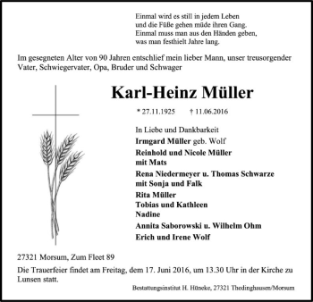 Traueranzeige von Karl-Heinz Müller von SYK