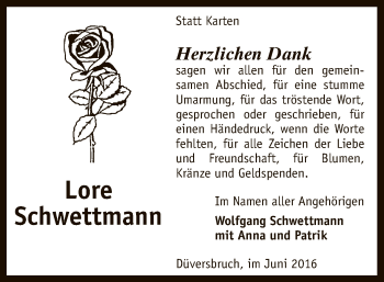 Traueranzeige von Lore Schwettmann von SYK