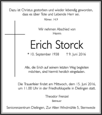 Traueranzeige von Erich Storck von SYK