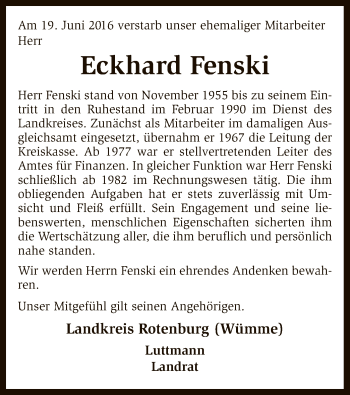 Traueranzeige von Eckhard Fenski von SYK