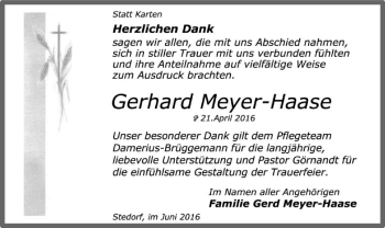 Traueranzeige von Gerhard Meyer-Haase von SYK