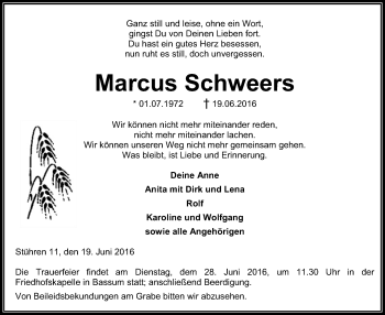 Traueranzeige von Marcus Schweers von SYK