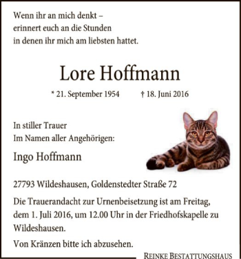 Traueranzeige von Lore Hoffmann von SYK