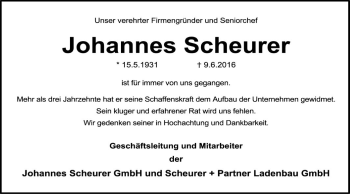 Traueranzeige von Johannes Scheurer