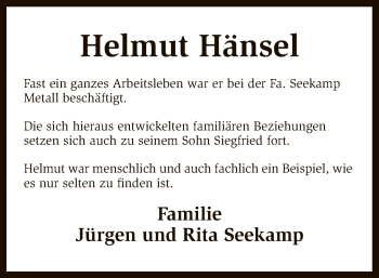 Traueranzeige von Helmut Hänsel von SYK