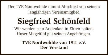 Traueranzeige von Siegfried Schönfeld von SYK