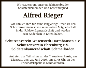 Traueranzeige von Alfred Rieger von SYK