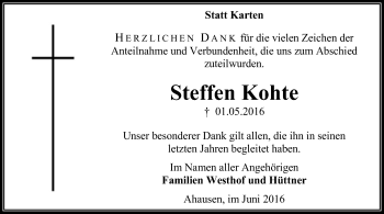 Traueranzeige von Steffen Kohte von SYK