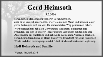 Traueranzeige von Gerd Heimsoth von SYK