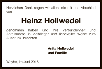 Traueranzeige von Heinz Hollwedel von SYK