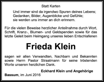 Traueranzeige von Frieda Klein von SYK