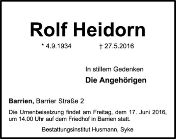 Traueranzeige von Rolf Heidorn