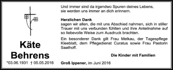 Traueranzeige von Käte Behrens von SYK