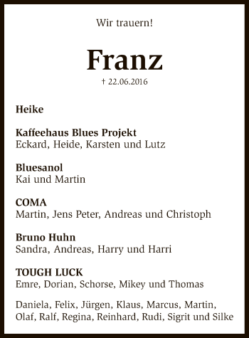 Traueranzeige von Franz Badinski von SYK