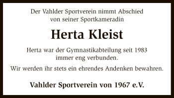 Traueranzeige von Herta Kleist von SYK