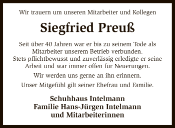 Traueranzeige von Siegfried Preuß von SYK