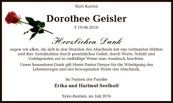 Traueranzeige von Dorothee Geisler