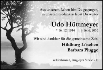 Traueranzeige von Udo Hüttmeyer von SYK