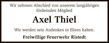 Traueranzeige von Axel Thiel