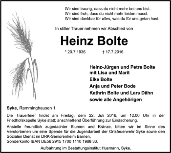 Traueranzeige von Heinz Bolte