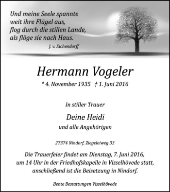 Traueranzeige von Hermann Vogeler von SYK