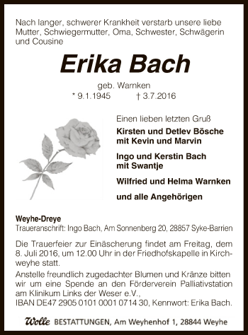 Traueranzeige von Erika Bach von SYK