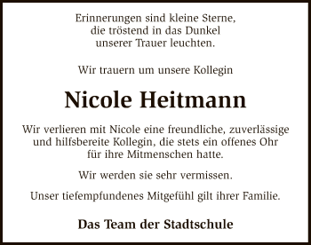 Traueranzeige von Nicole Heitmann von SYK