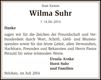 Traueranzeige von Wilma Suhr von SYK