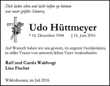 Traueranzeige von Udo Hüttmeyer von SYK