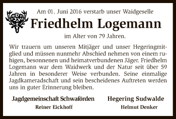 Traueranzeige von Friedhelm Logemann von SYK