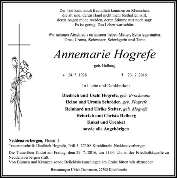 Traueranzeige von Annemarie Hogrefe von SYK