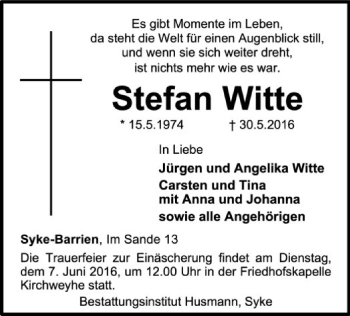 Traueranzeige von Stefan Witte