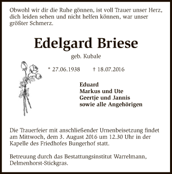 Traueranzeige von Edelgard Briese von SYK