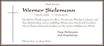 Traueranzeige von Werner Sielemann von SYK