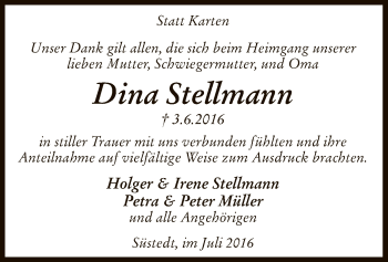 Traueranzeige von Dina Stellmann von SYK