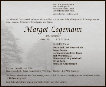 Traueranzeige von Margot Logemann von SYK