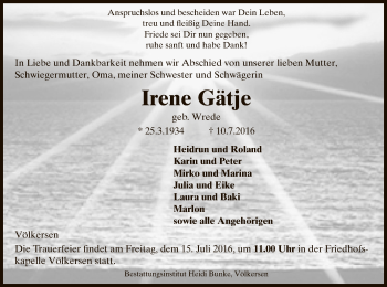 Traueranzeige von Irene Gätje von SYK