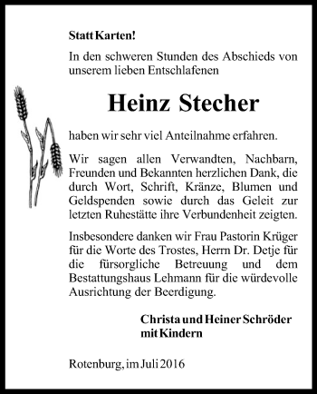 Traueranzeige von Heinz Stecher von SYK