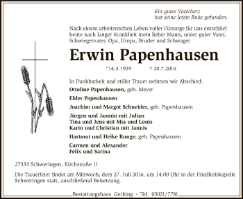 Traueranzeige von Erwin Papenhausen von SYK